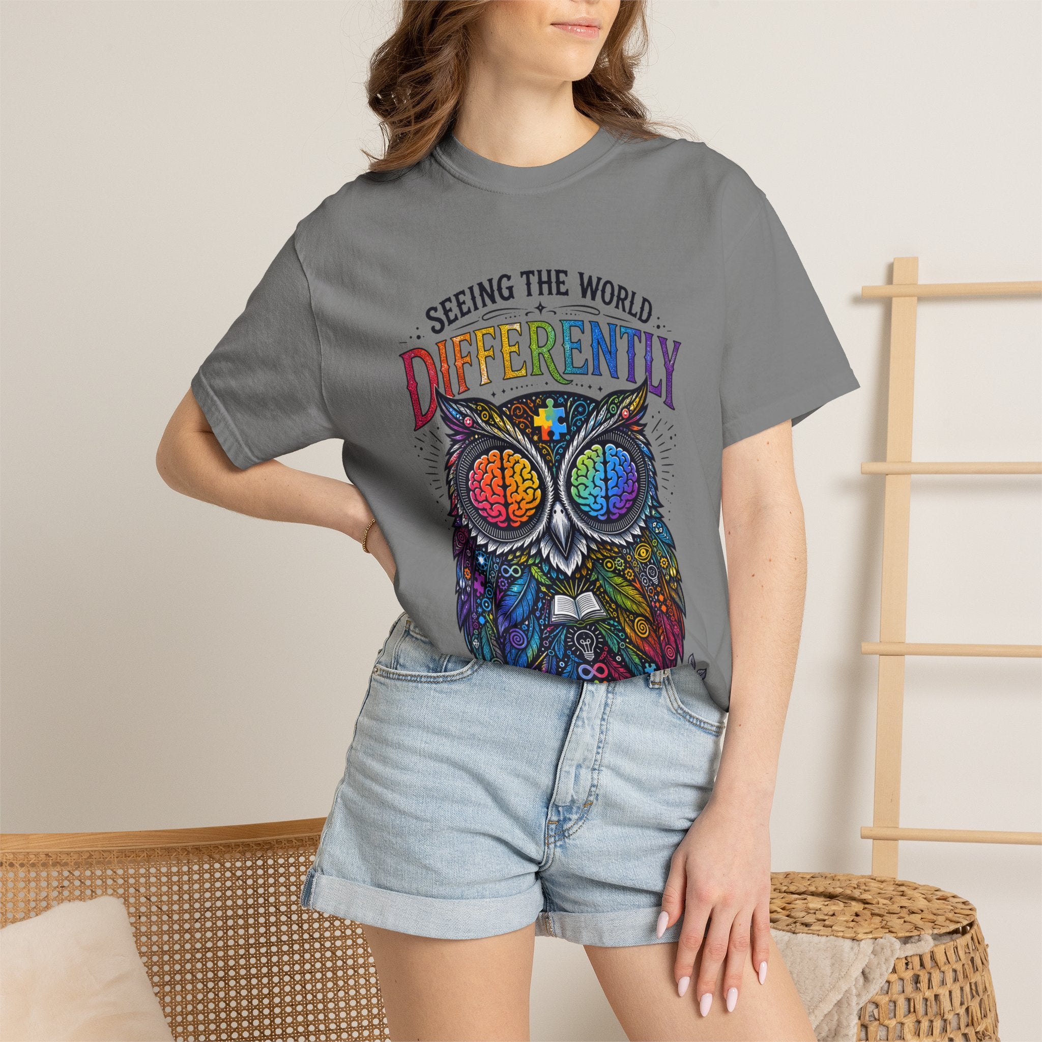 Seeing the World Differently Owl T-Shirt — Colorful Psychedelic Autism Awareness Tee