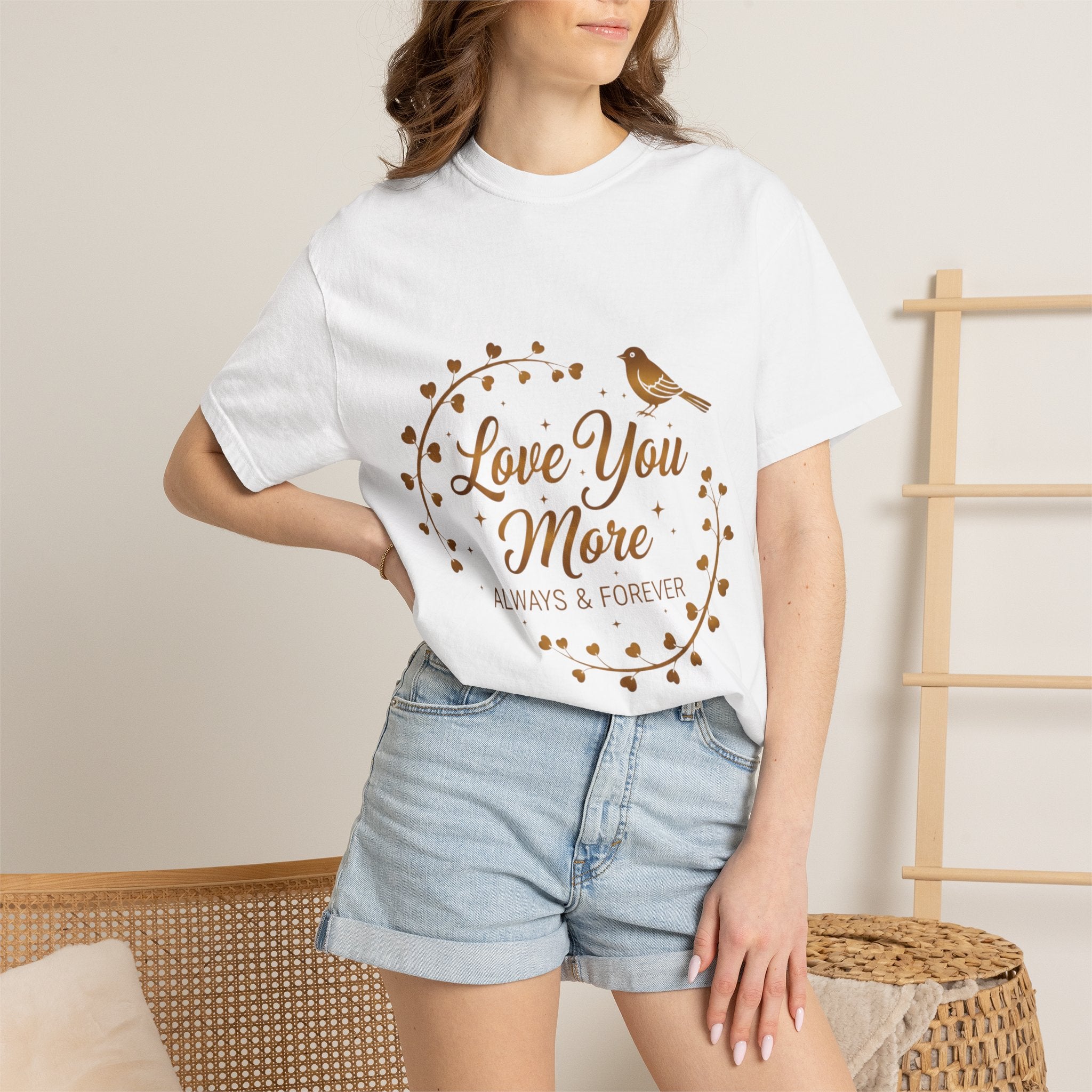 Love You More Tee — "Love You More, Always & Forever" Floral Bird T-Shirt
