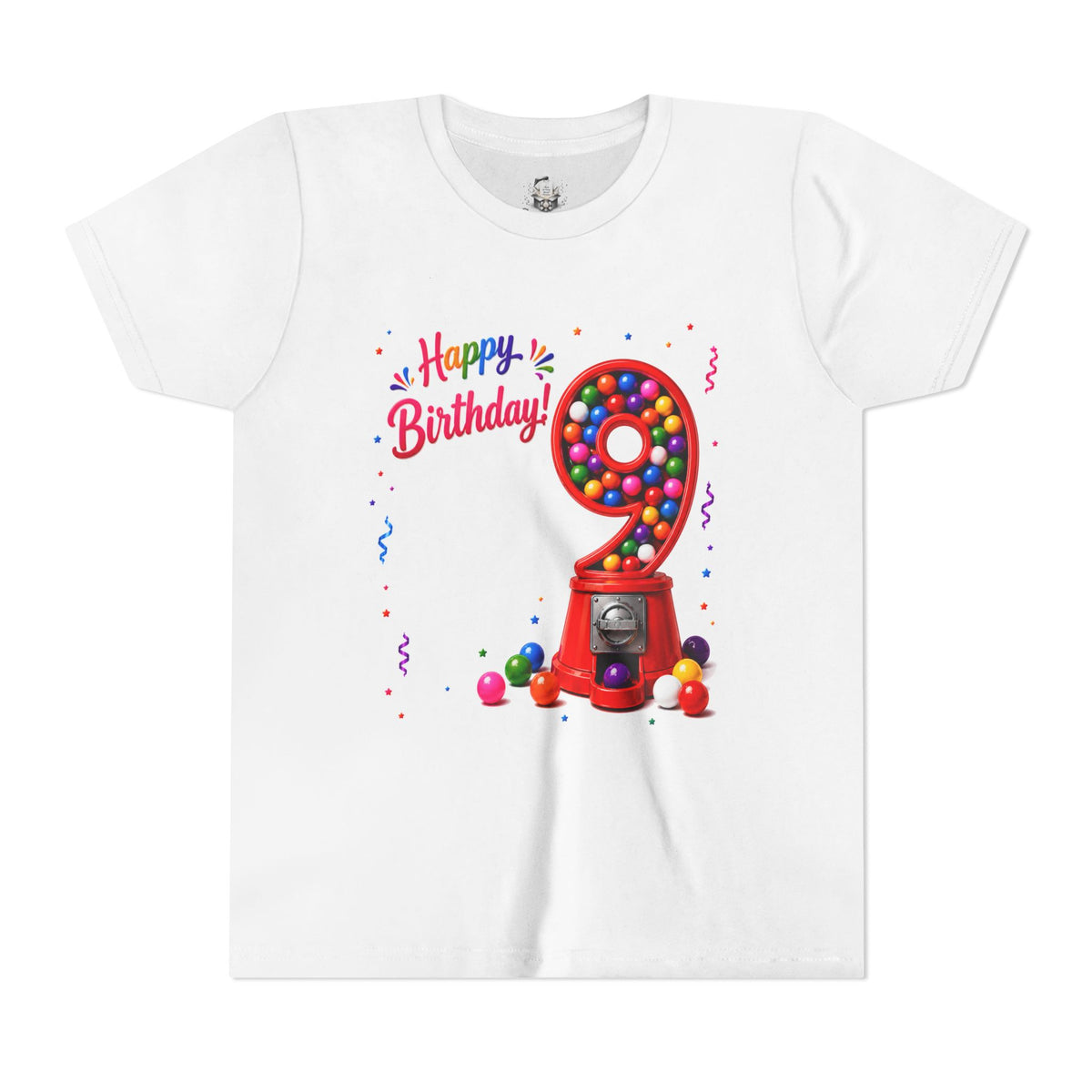 Kids' 9th Birthday T-Shirt — 'Happy Birthday' Gumball Machine Design