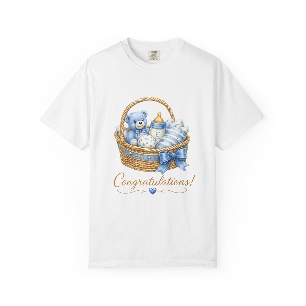Baby Shower Congratulations T-Shirt — Blue Teddy Basket Newborn Gift