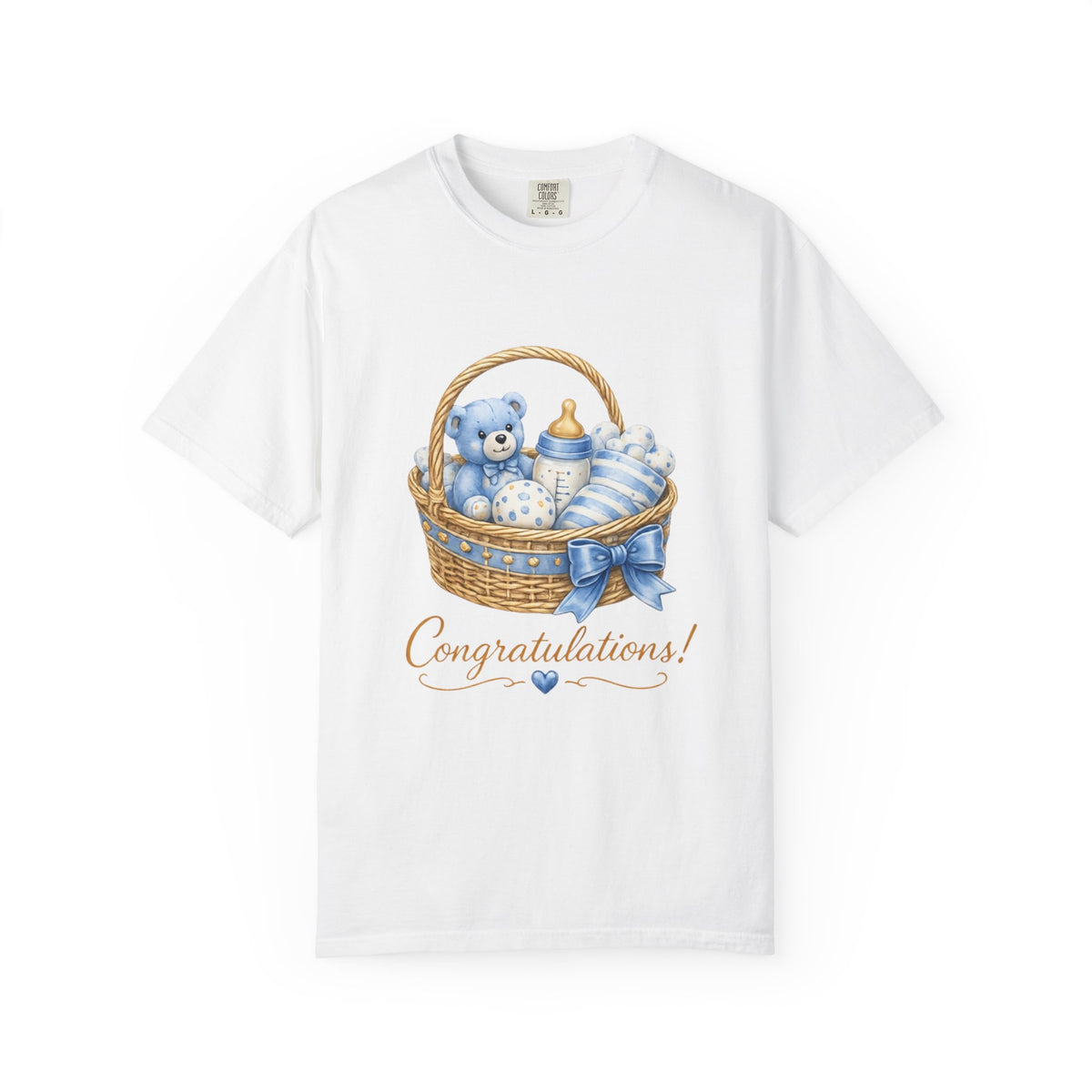 Baby Shower Congratulations T-Shirt — Blue Teddy Basket Newborn Gift