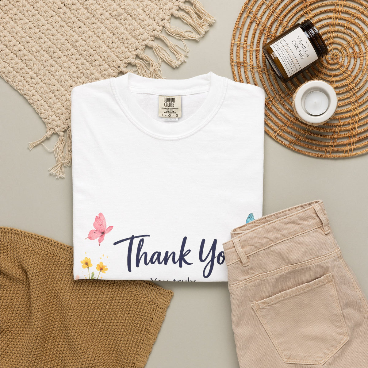 Thank You Floral T-Shirt — Watercolor Wildflower & Butterflies Gift Tee