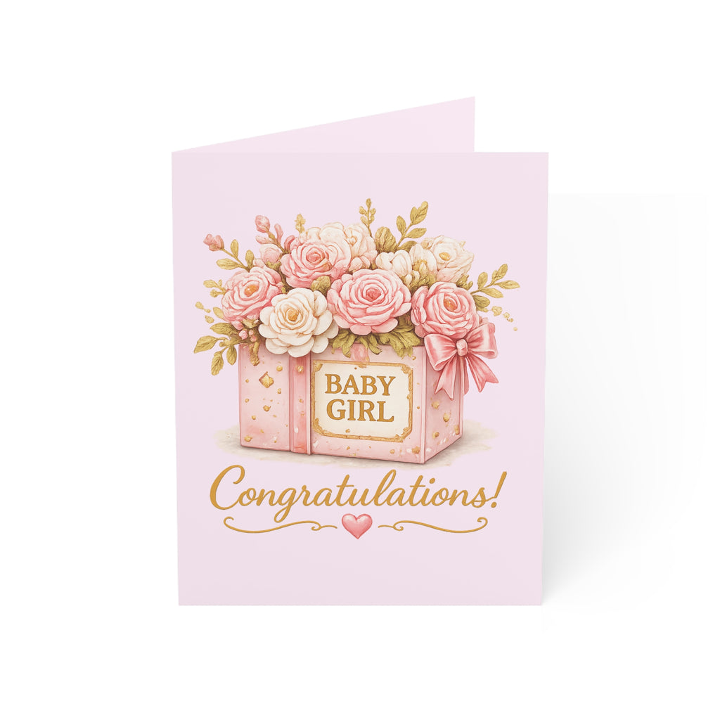 Baby Girl Congratulations Greeting Card — Floral Pink Newborn Card (1/10/30/50 pcs)