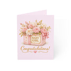 Baby Girl Congratulations Greeting Card — Floral Pink Newborn Card (1/10/30/50 pcs)