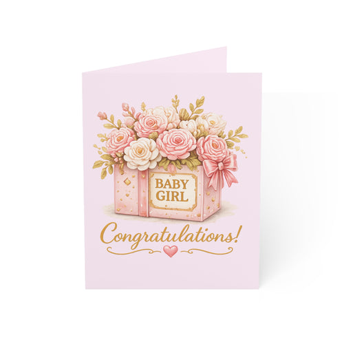 Baby Girl Congratulations Greeting Card — Floral Pink Newborn Card (1/10/30/50 pcs)