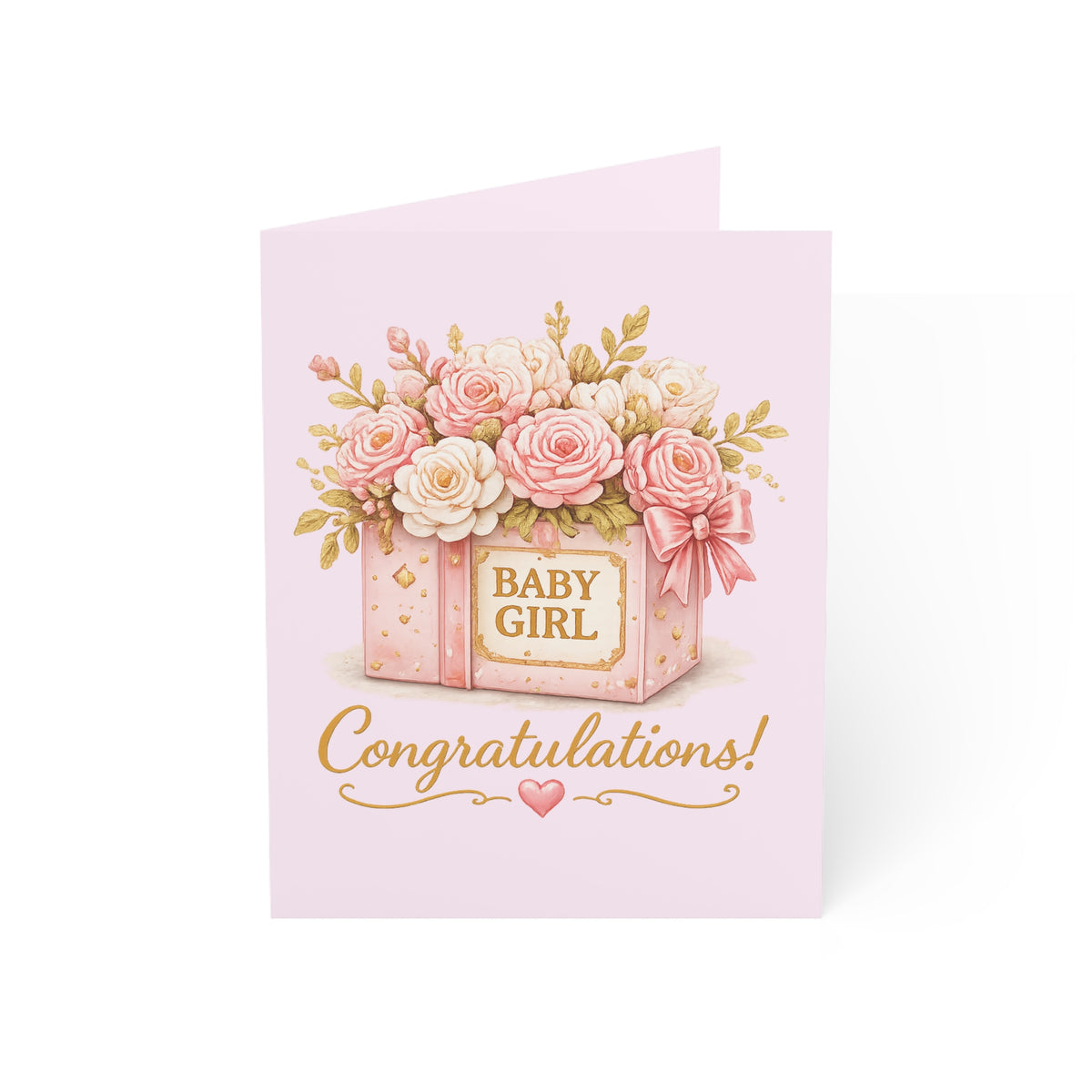 Baby Girl Congratulations Greeting Card — Floral Pink Newborn Card (1/10/30/50 pcs)