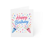 Happy Birthday Card — Colorful Confetti & Party Poppers Greeting Card (Single or Bulk Packs)