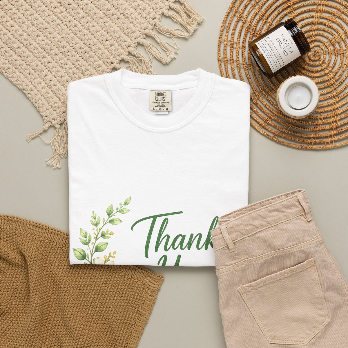 Thank You Floral T-Shirt — White Floral Wreath Appreciation Tee