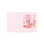 1st Birthday Greeting Card — Pink Cookie Number with Cupcakes & Ice Cream (Pack of 1, 10, 30, 50)