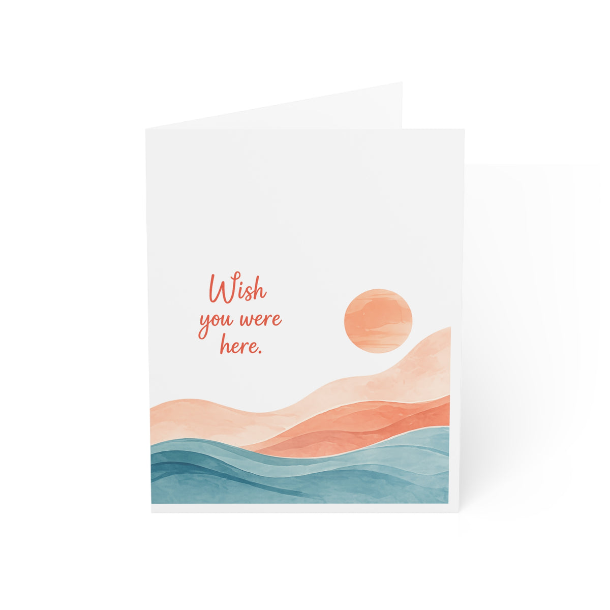 Miss You Greeting Card — "Wish You Were Here" Watercolor Sunset Note Card (Single or Bulk Packs)