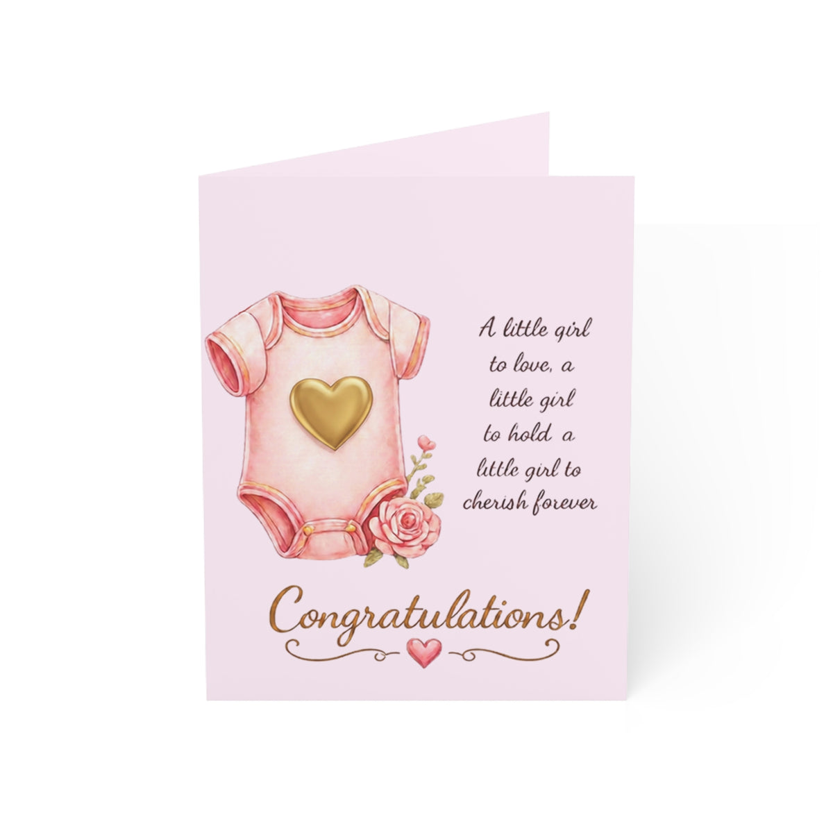 Baby Girl Congratulations Greeting Card - Newborn Pink Onesie Design (Pack of 1/10/30/50)