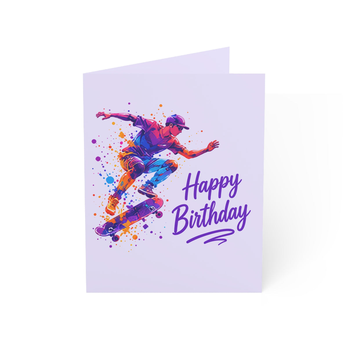 Skateboarder Happy Birthday Greeting Card — Colorful Action Skate Birthday Note (Pack of 1, 10, 30, 50)