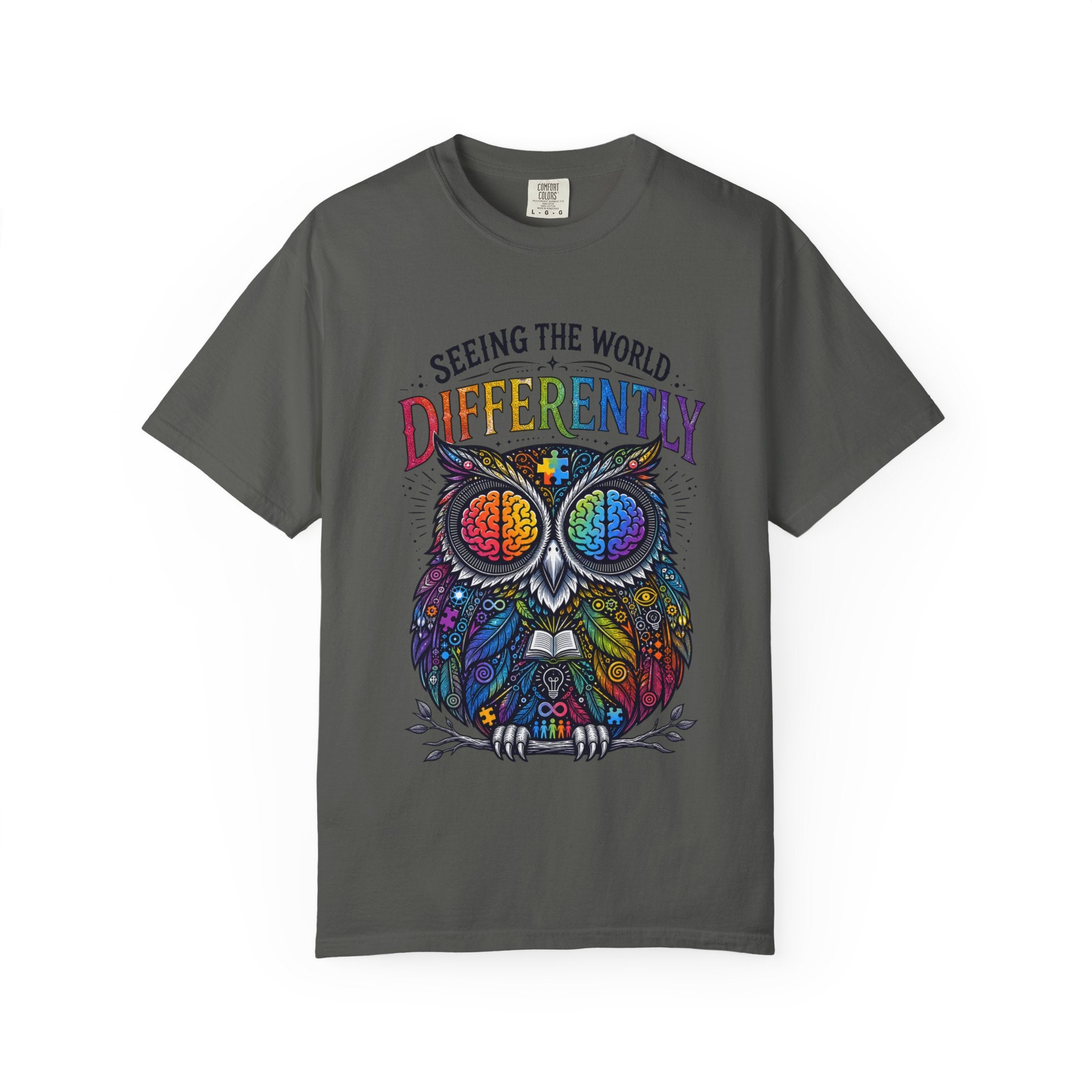 Seeing the World Differently Owl T-Shirt — Colorful Psychedelic Autism Awareness Tee