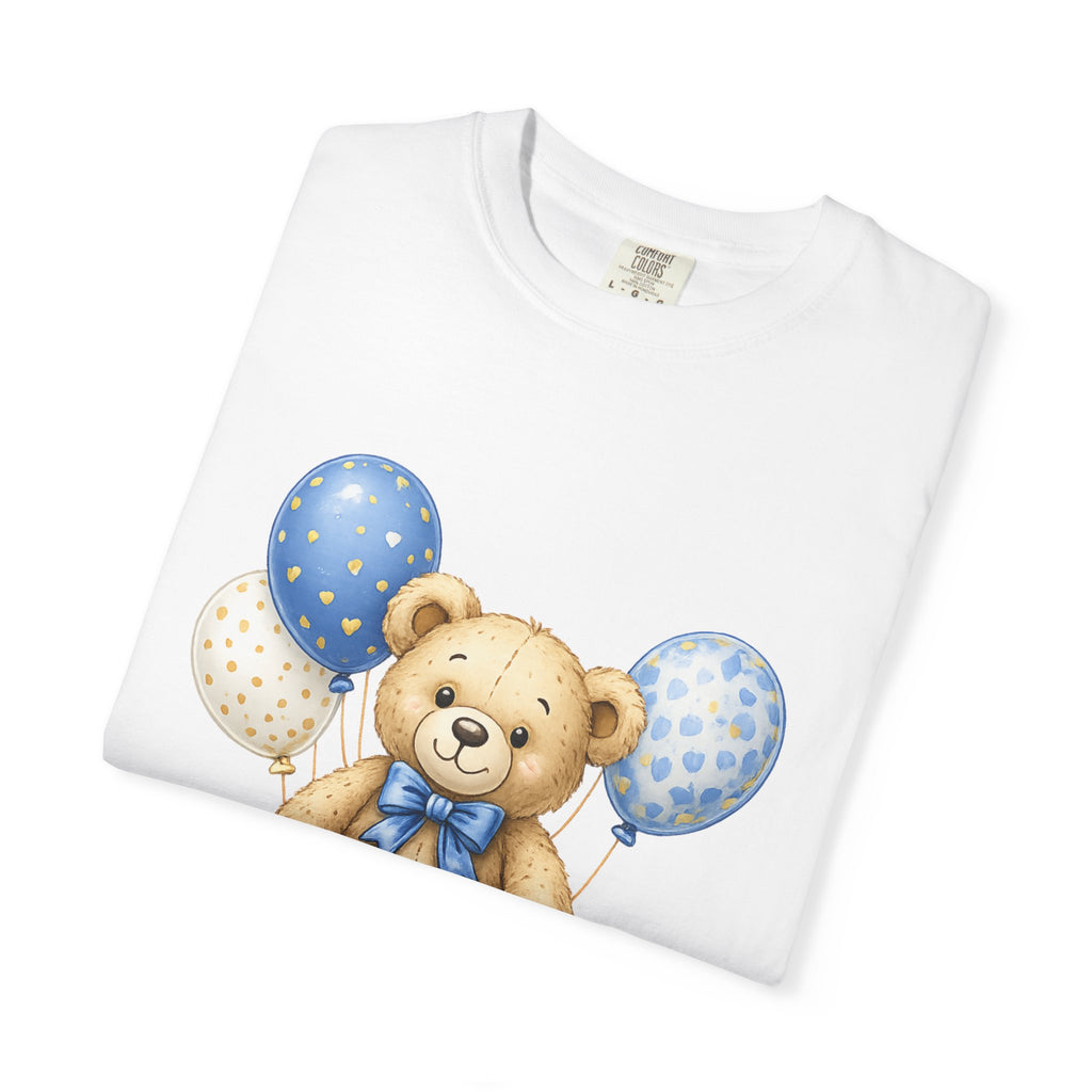 Baby Boy Congratulations T-Shirt – Cute Teddy with Blue Balloons
