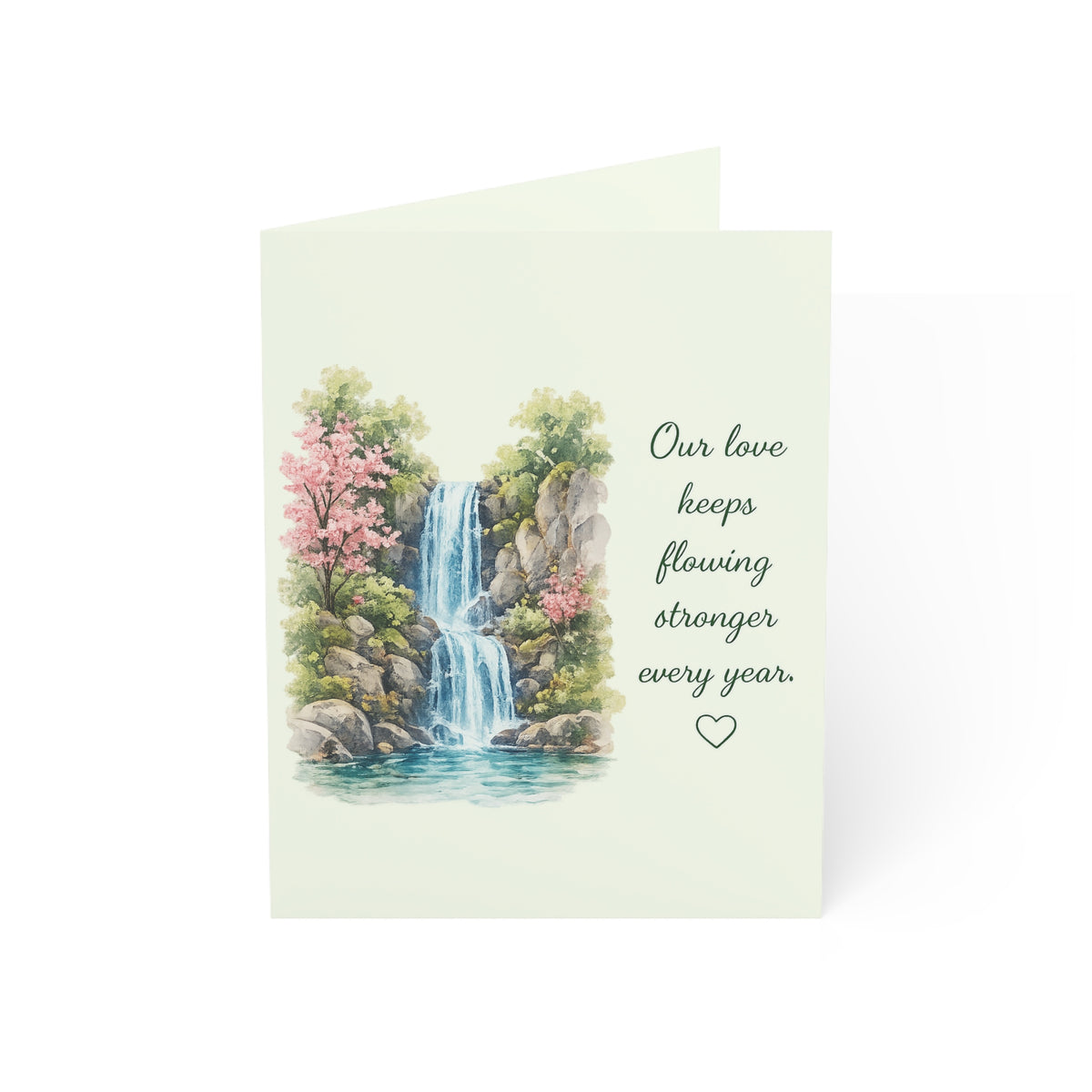 Greeting Card – Romantic Waterfall Anniversary Card (Our love keeps flowing stronger every year)