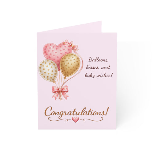 Baby Shower Congratulations Greeting Card — "Balloons, kisses, and baby wishes!" (Single or Pack)