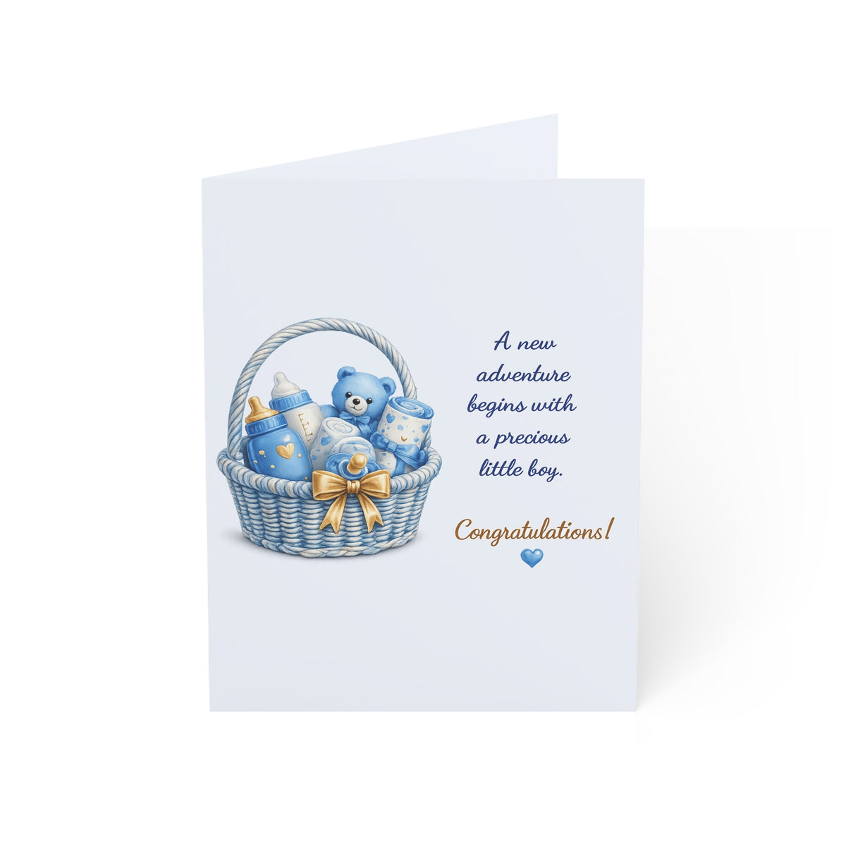 Baby Boy Congratulations Greeting Card — "A new adventure begins with a precious little boy" (Pack of 1/10/30/50)
