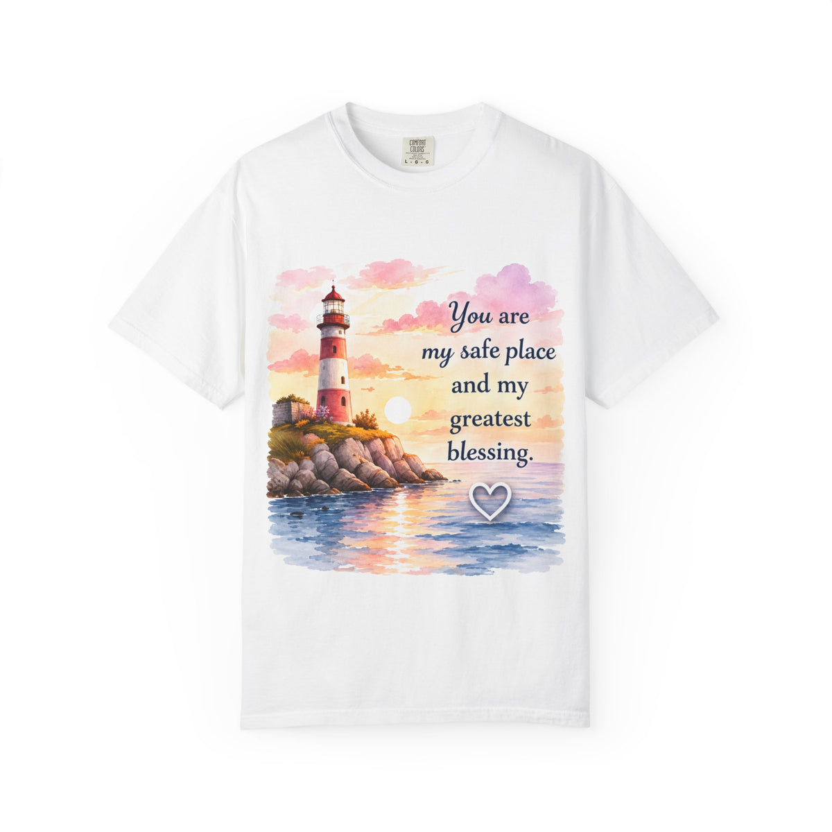 Lighthouse Beach T-Shirt — "You are my safe place and my greatest blessing" Inspirational Tee