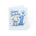 Baby 1st Birthday Greeting Card – Blue Elephant "Happy Birthday" (Single or Bulk Pack)