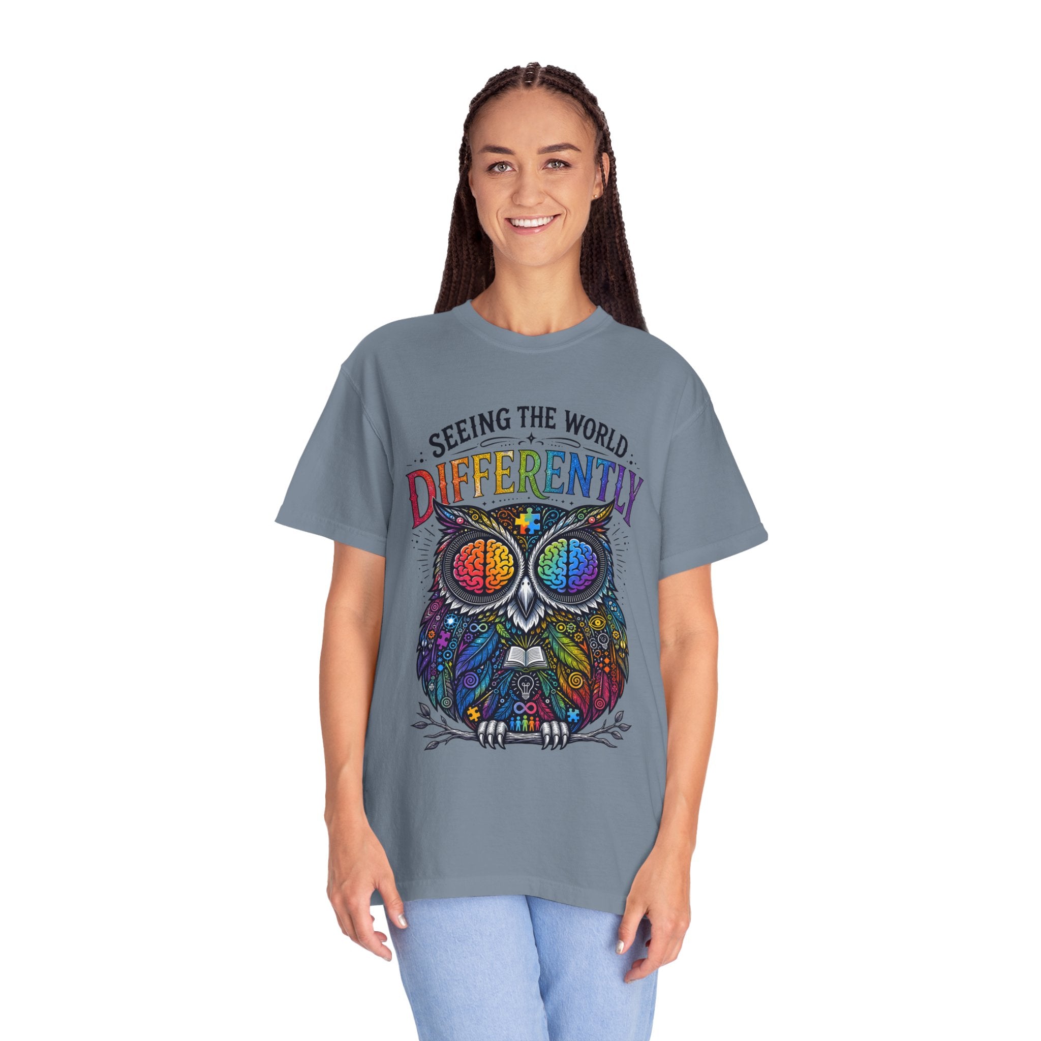 Seeing the World Differently Owl T-Shirt — Colorful Psychedelic Autism Awareness Tee