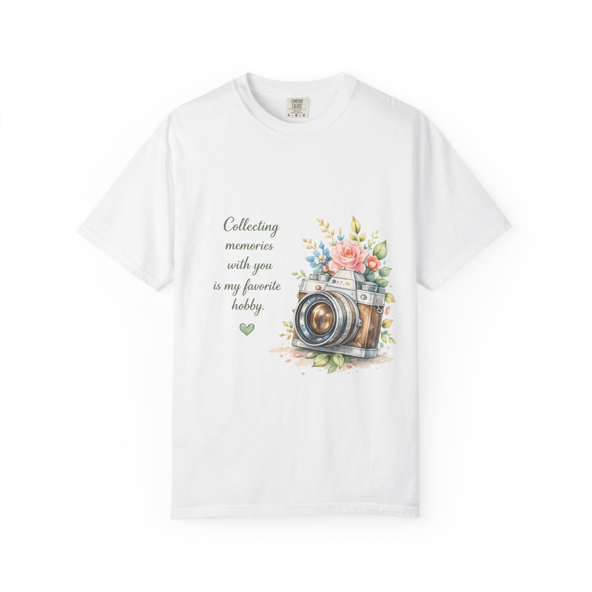 Camera Floral T‑Shirt — "Collecting memories with you is my favorite hobby"