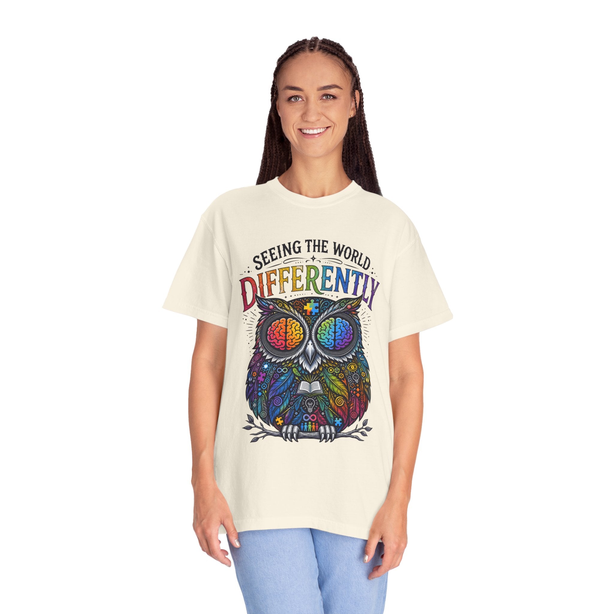 Seeing the World Differently Owl T-Shirt — Colorful Psychedelic Autism Awareness Tee