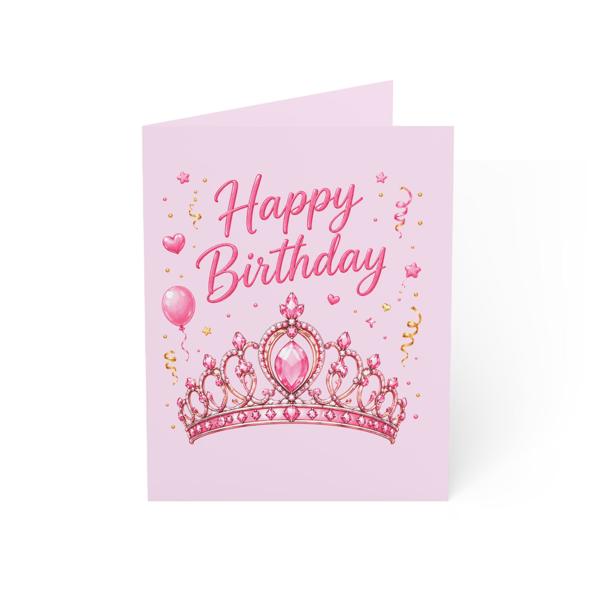 Happy Birthday Princess Greeting Card — Pink Tiara Birthday Card (Single or Bulk 1/10/30/50)