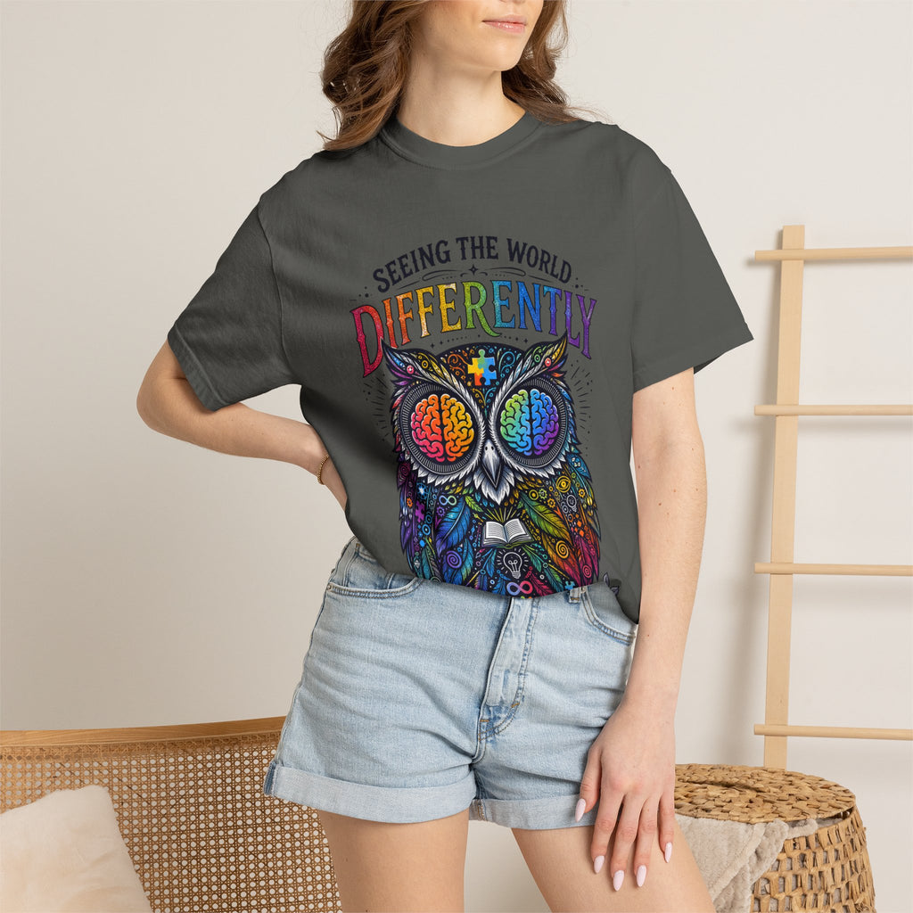 Seeing the World Differently Owl T-Shirt — Colorful Psychedelic Autism Awareness Tee