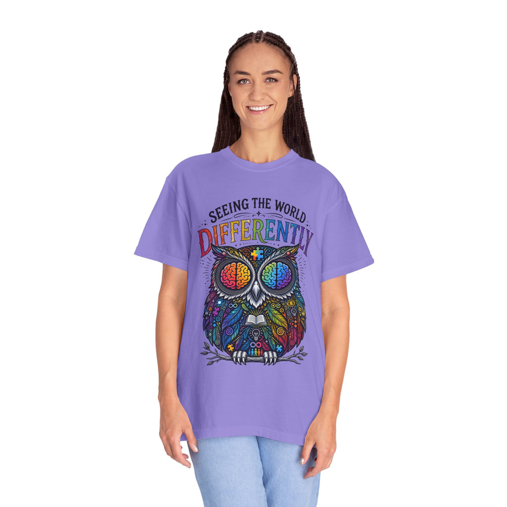 Seeing the World Differently Owl T-Shirt — Colorful Psychedelic Autism Awareness Tee