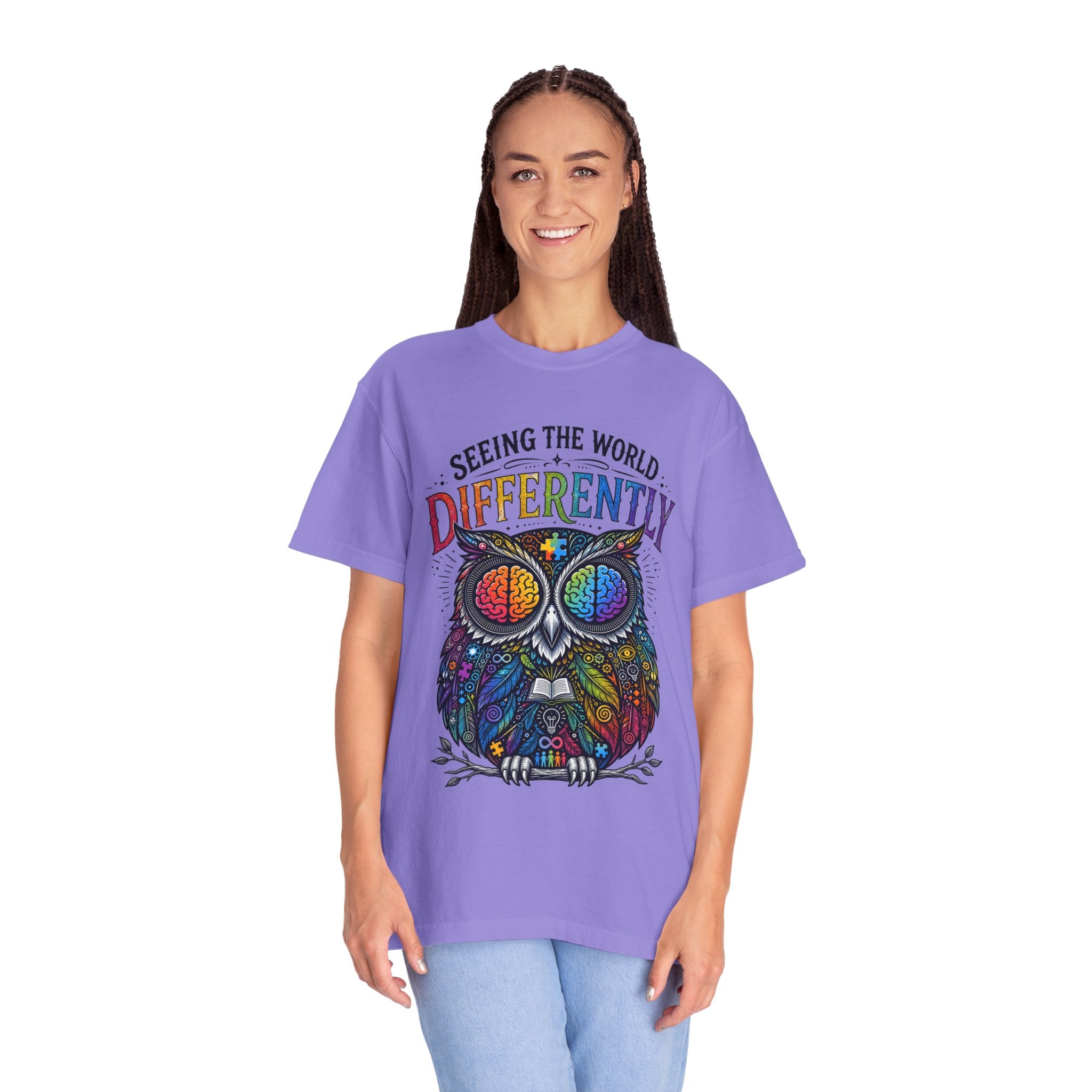 Seeing the World Differently Owl T-Shirt — Colorful Psychedelic Autism Awareness Tee