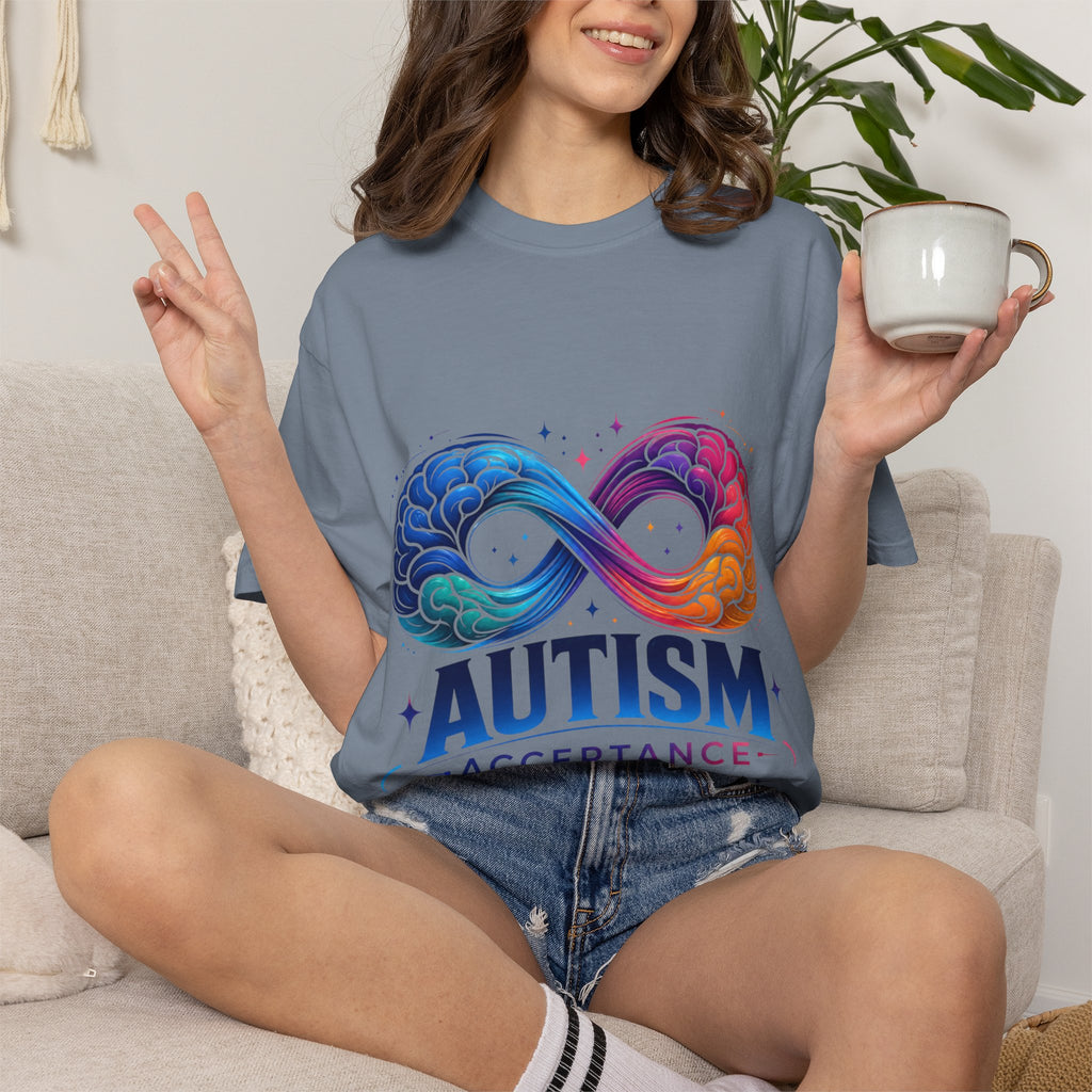 Autism Acceptance T-Shirt — Infinity Puzzle Rainbow Design
