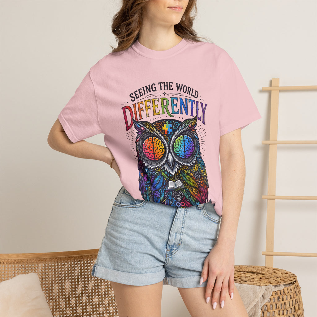Seeing the World Differently Owl T-Shirt — Colorful Psychedelic Autism Awareness Tee