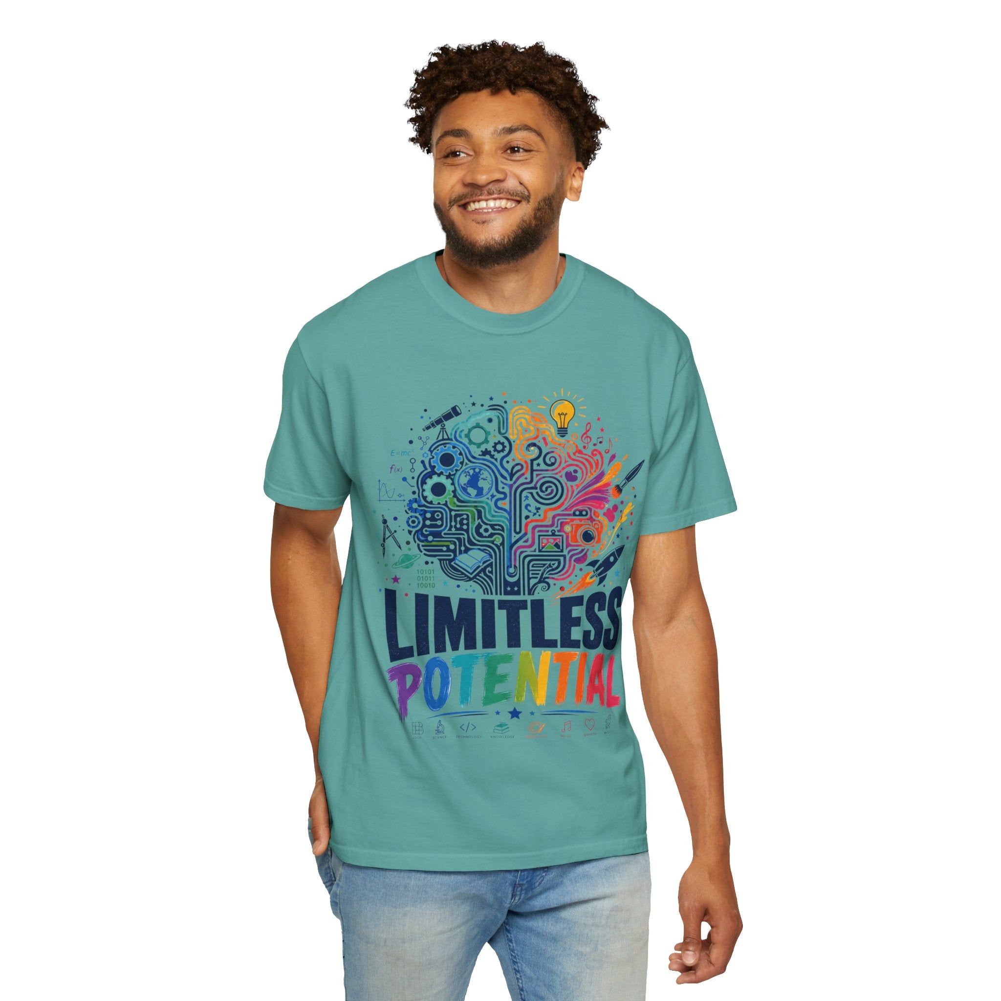 Limitless Potential T-Shirt — Inspirational Brain & Rainbow Design