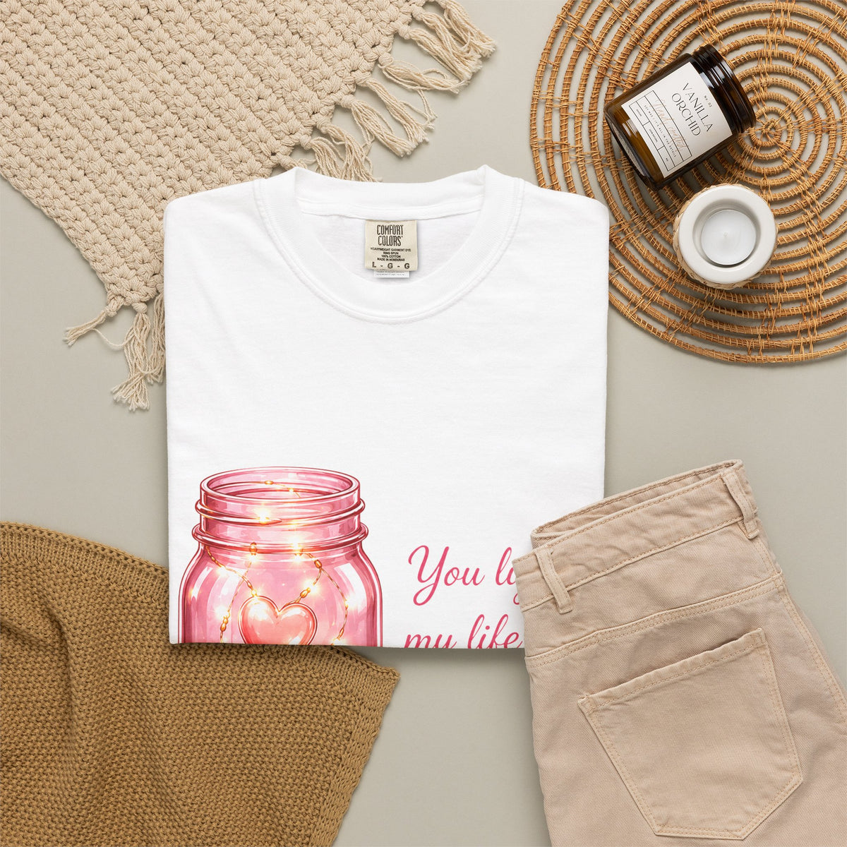 Romantic Mason Jar Hearts T-Shirt — "You Light Up My Life Every Single Day"