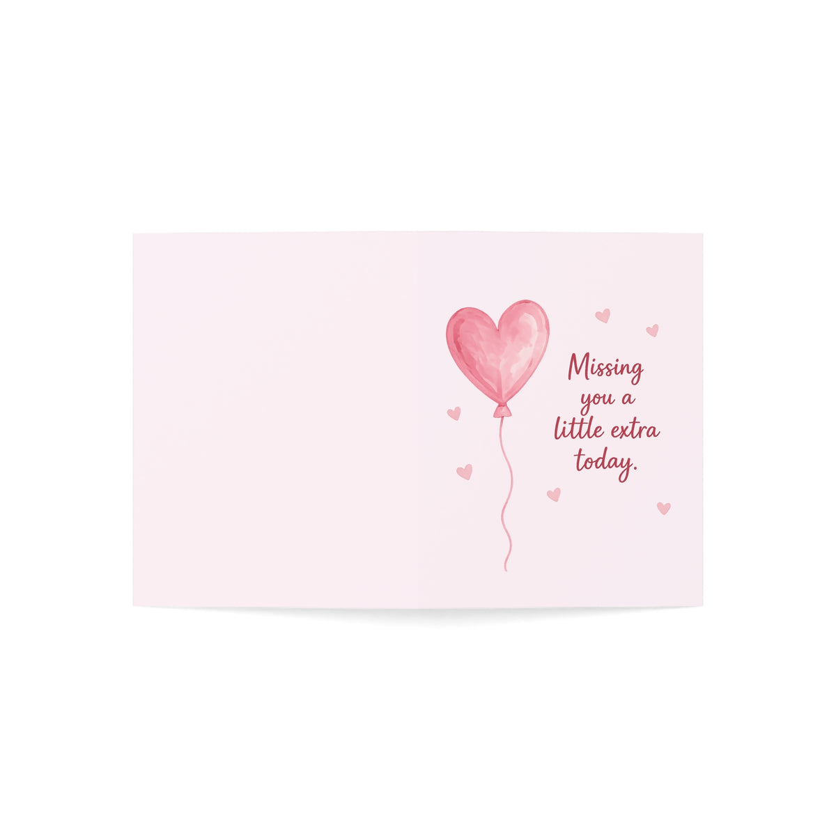 Greeting Card – "Missing You a Little Extra Today" Pink Heart Balloon Sympathy/Thinking of You Note (1, 10, 30, 50 pcs)