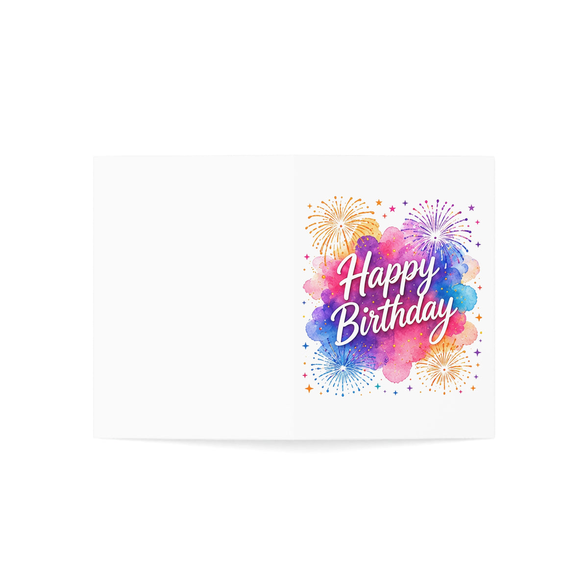 Happy Birthday Watercolor Fireworks Greeting Card — Blank Interior, Pack of 1/10/30/50