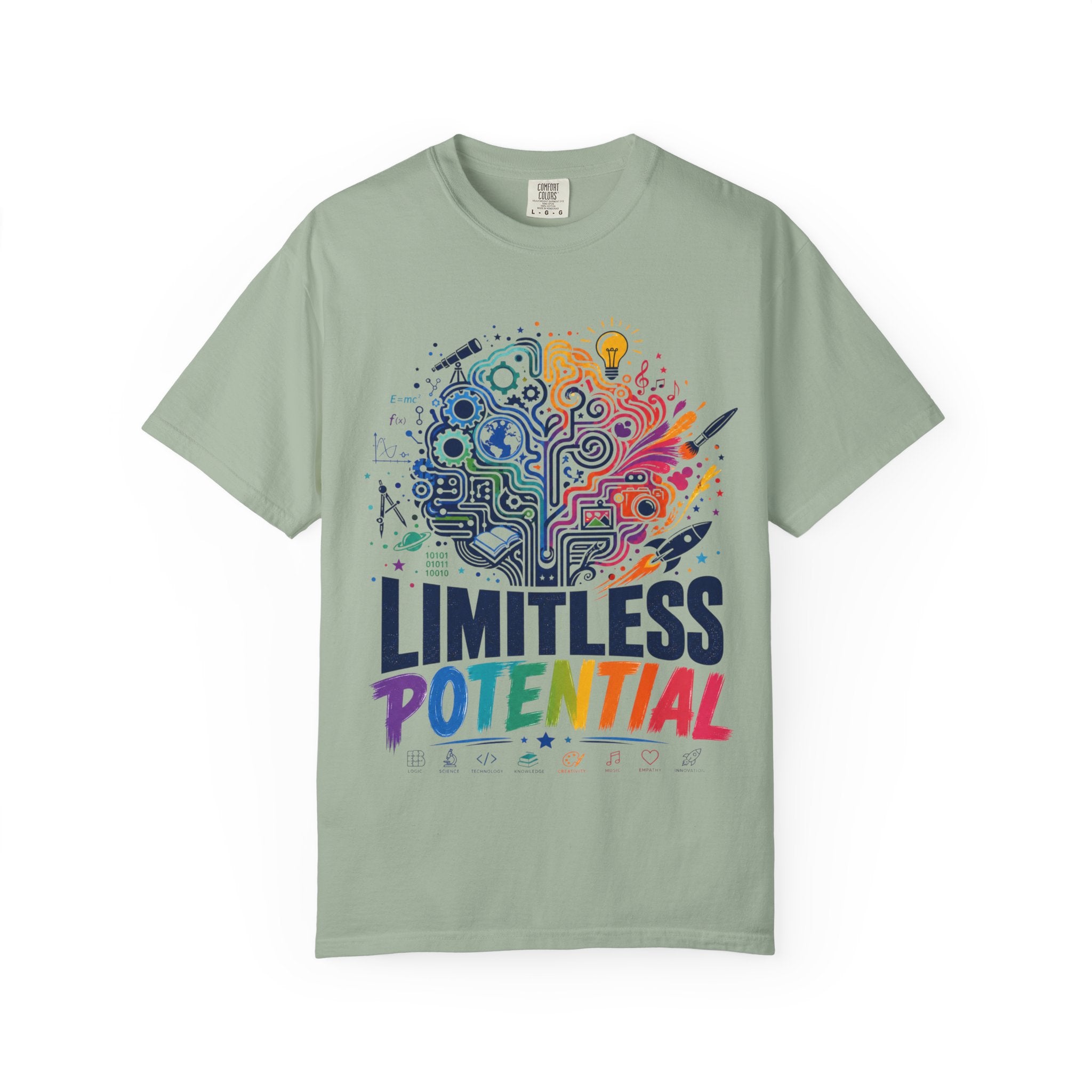 Limitless Potential T-Shirt — Inspirational Brain & Rainbow Design