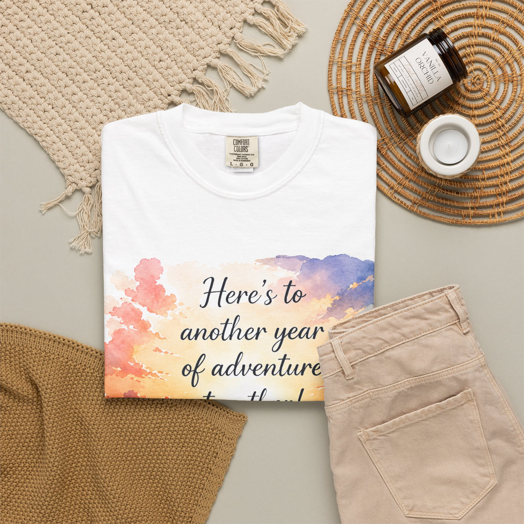 T‑Shirt – "Here's to Another Year of Adventure Together" Beach Sunset Couples Tee