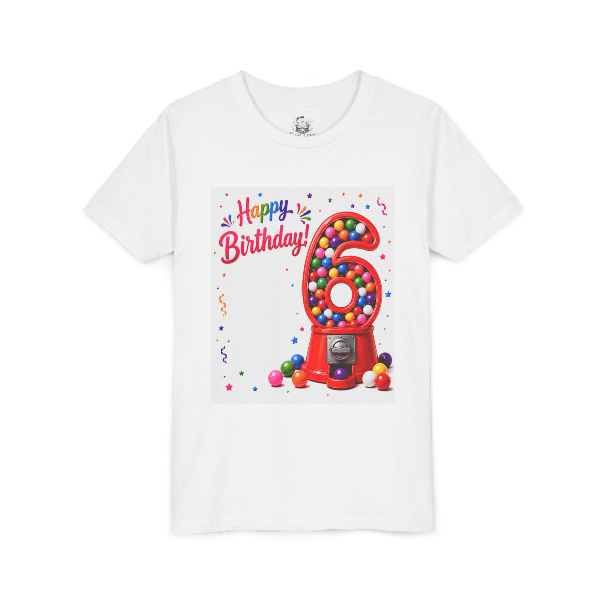 Kids' 6th Birthday T-Shirt - 'Happy Birthday' Gumball Machine Design
