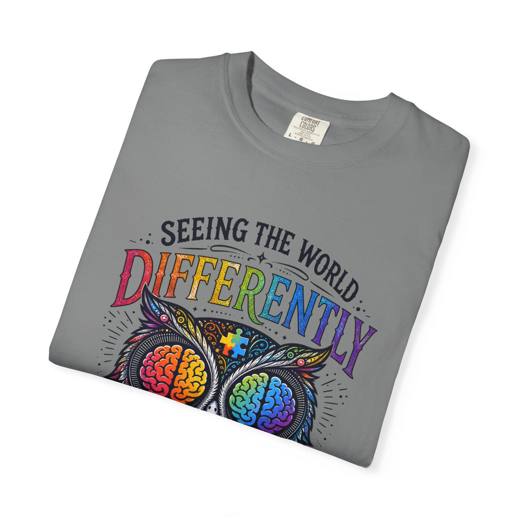 Seeing the World Differently Owl T-Shirt — Colorful Psychedelic Autism Awareness Tee