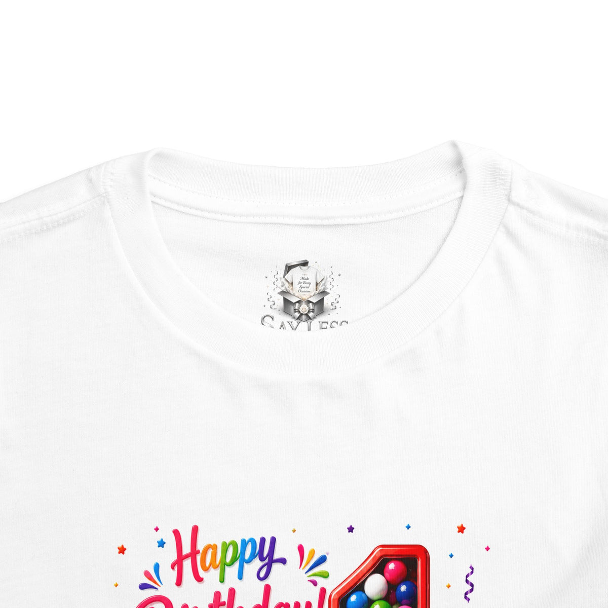 1st Birthday Toddler Tee – "Happy Birthday" Gumball Machine Design