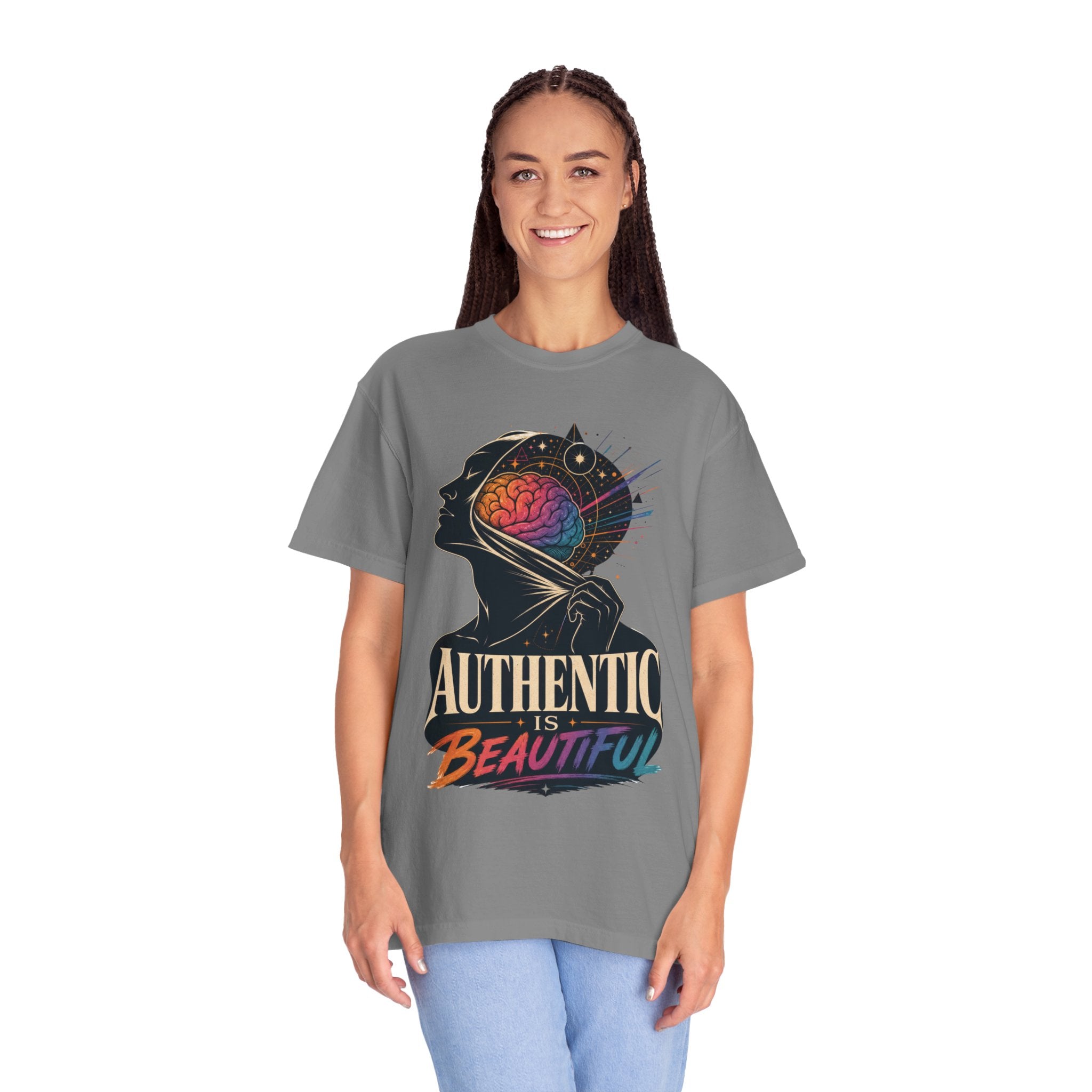 Authentic Is Beautiful Graphic T-Shirt — Pride Rainbow Mind Empowerment Tee