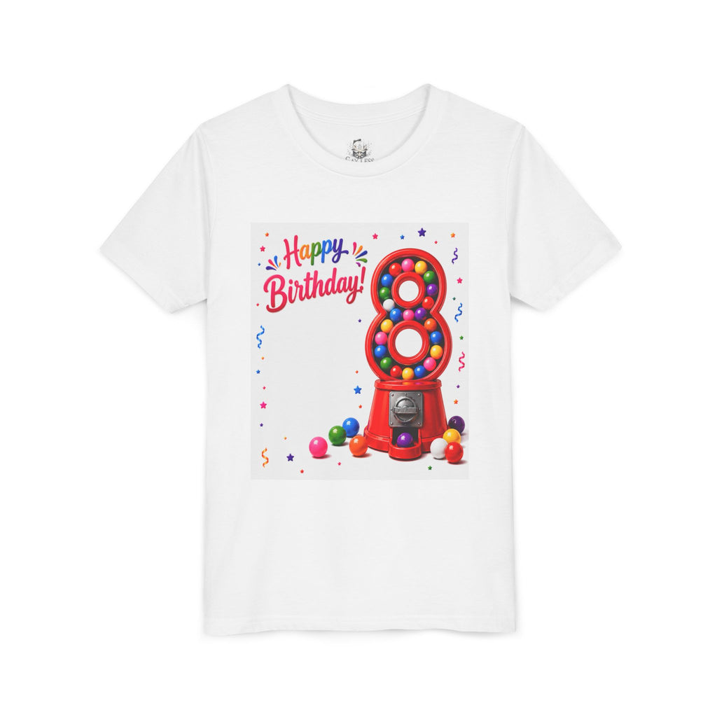 Youth Tee — Happy 8th Birthday Gumball Machine Graphic