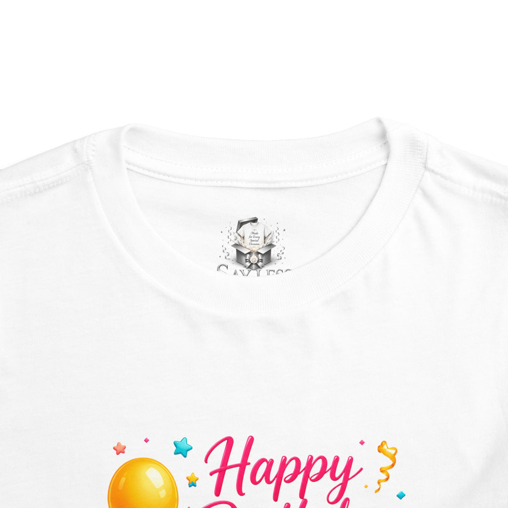 Toddler Tee — "Happy Birthday" Pink Gift Box & Balloons