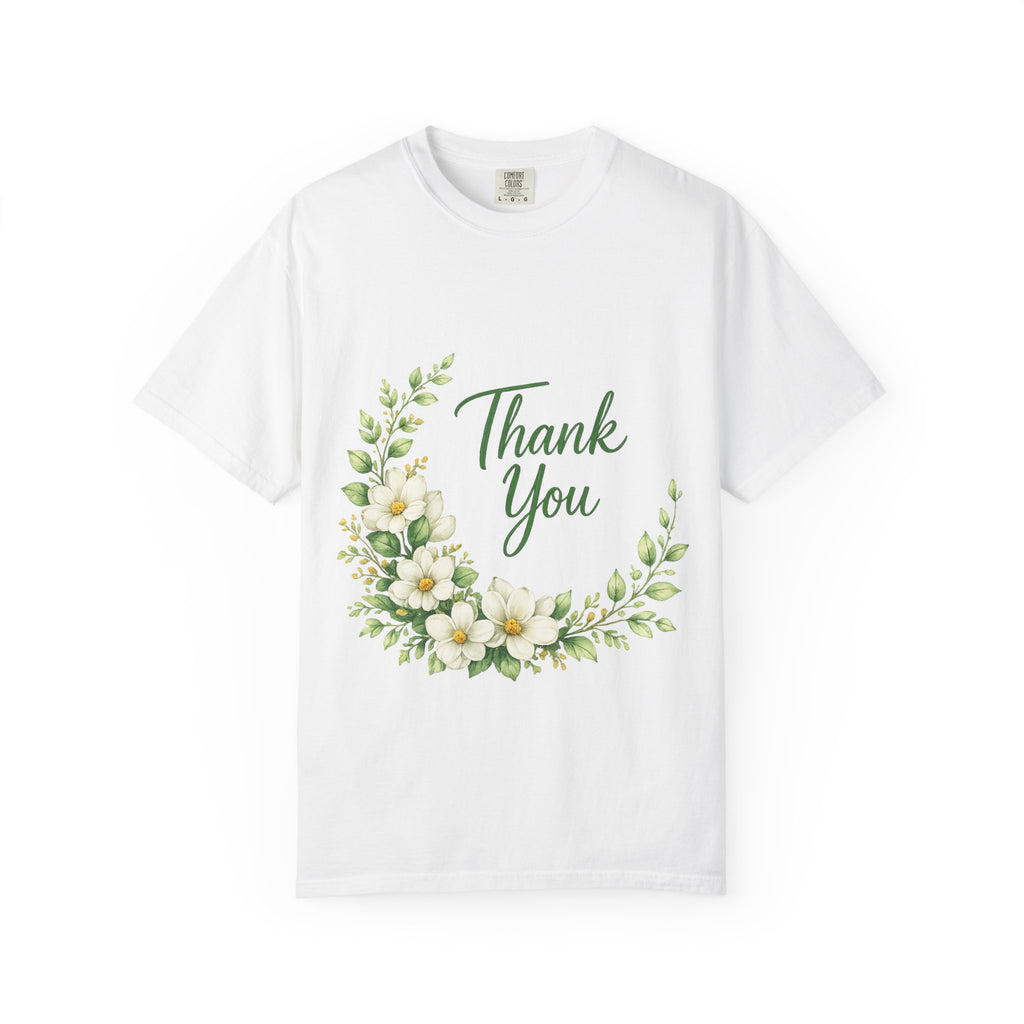 Thank You Floral T-Shirt — White Floral Wreath Appreciation Tee