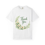 Thank You Floral T-Shirt — White Floral Wreath Appreciation Tee