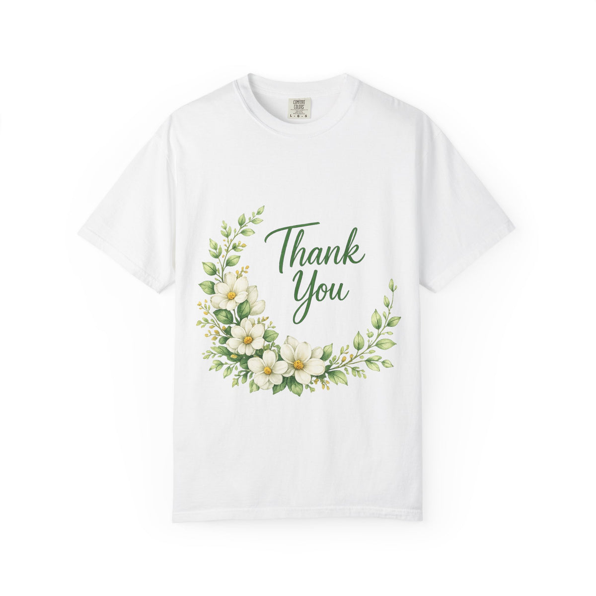 Thank You Floral T-Shirt — White Floral Wreath Appreciation Tee