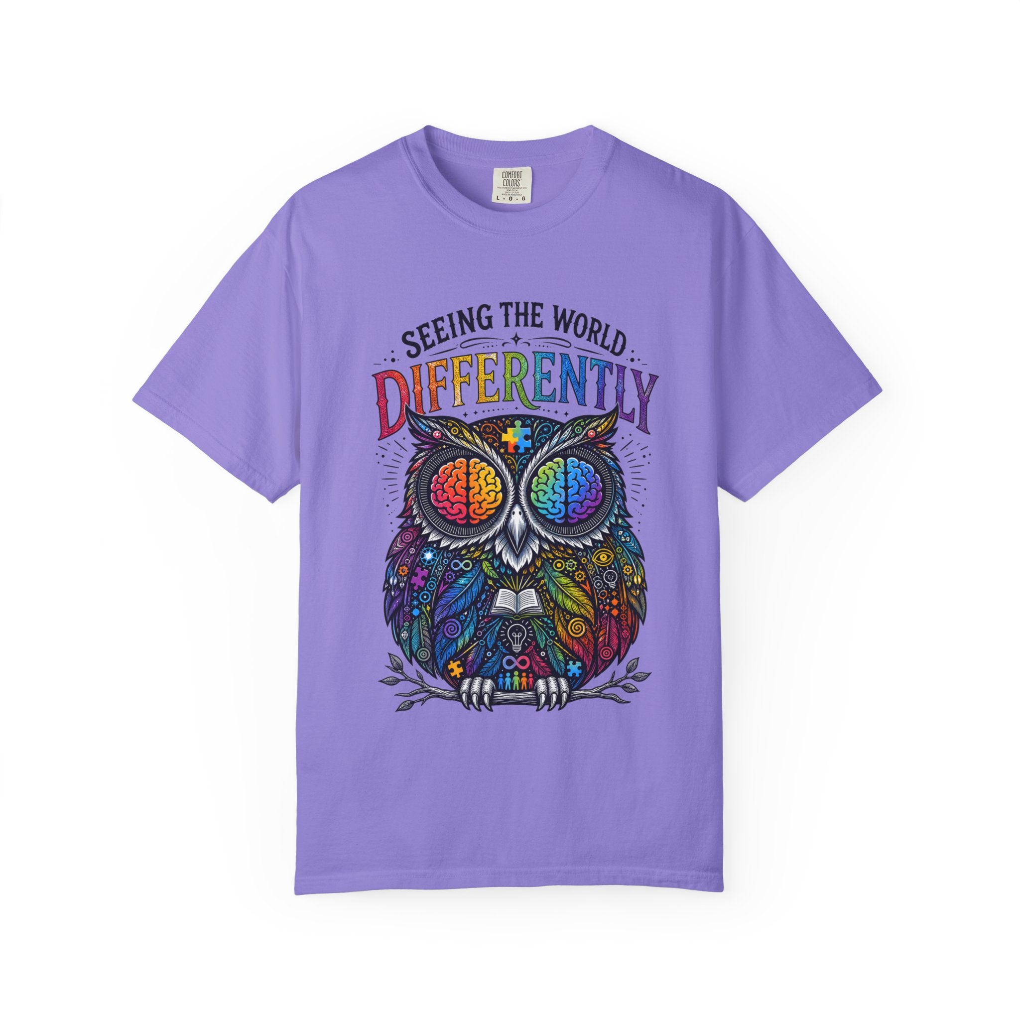 Seeing the World Differently Owl T-Shirt — Colorful Psychedelic Autism Awareness Tee