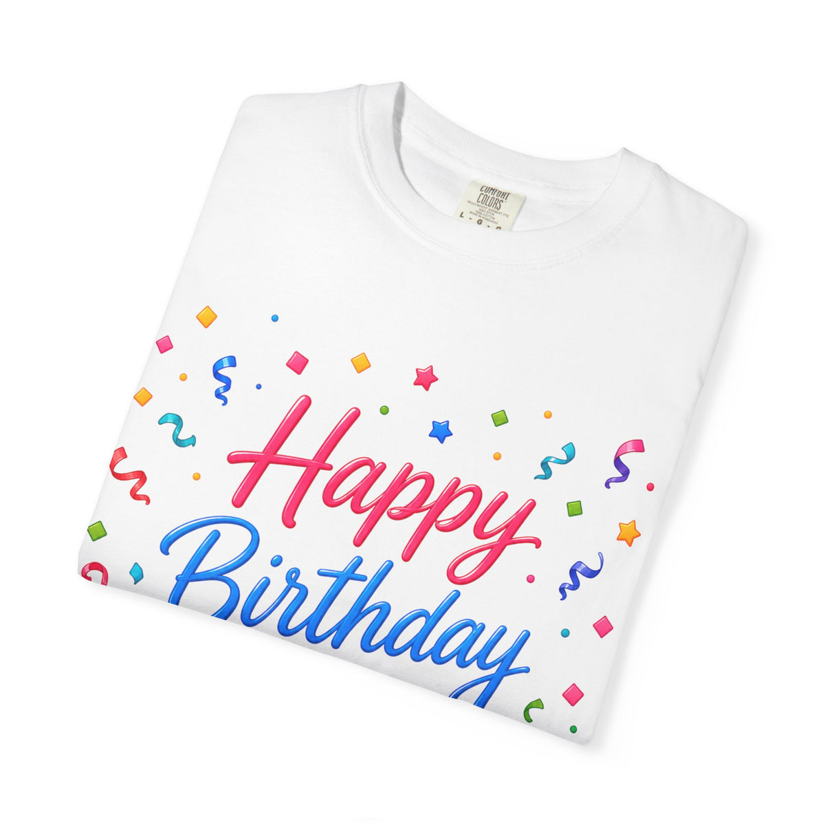 Happy Birthday Party Adult T-Shirt — Colorful Confetti & Poppers Tee