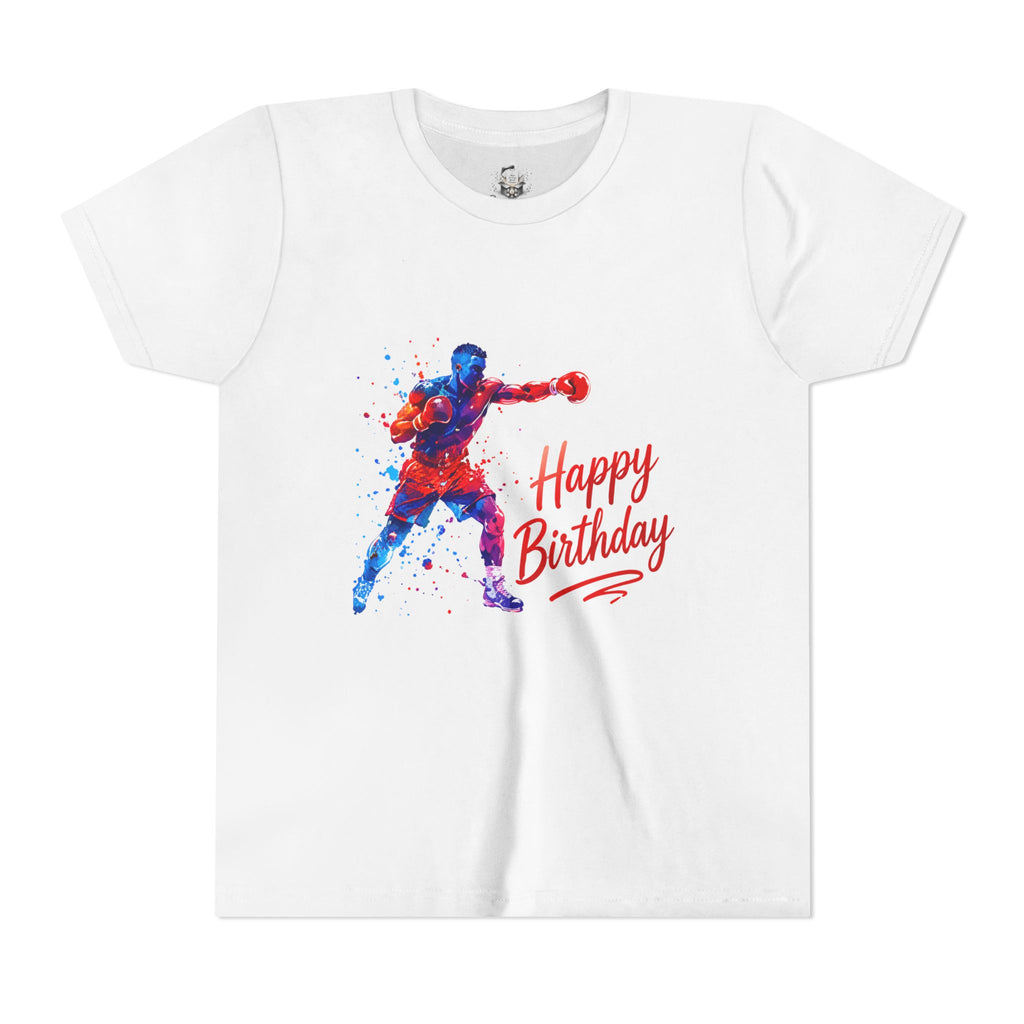 Boxer Silhouette Youth Tee – 'Happy Birthday' Watercolor Kids Shirt